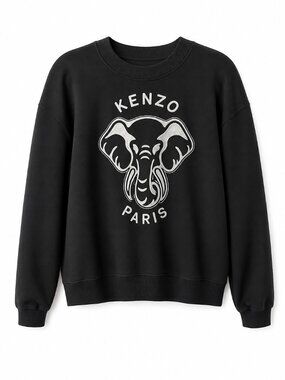 Kenzo Elephant Varsity Jungle Embroidered Sweatshirt | Size L (Fits S-M) | Black